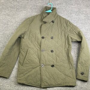 Relwen Mens Quilted Peacoat Olive Green Diamond Quilt Anchor Button Jacket XL